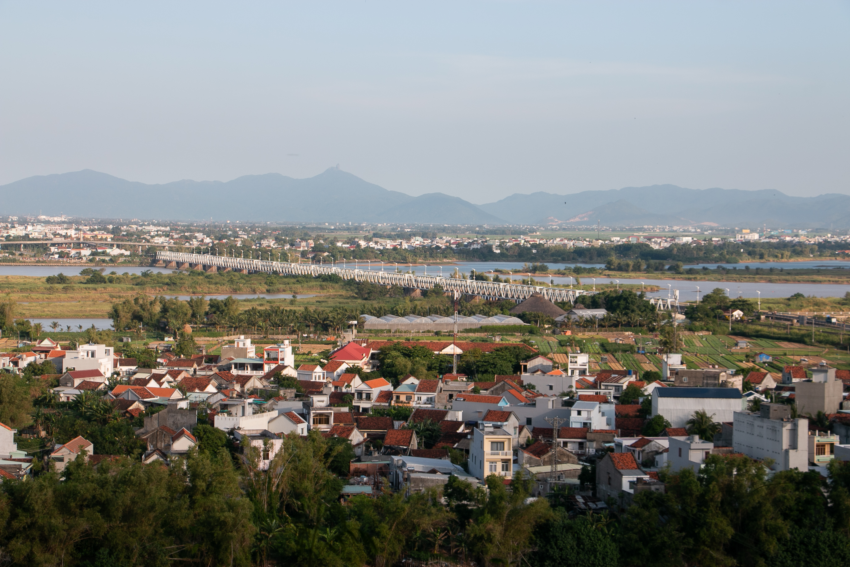 Landscape view of city and river